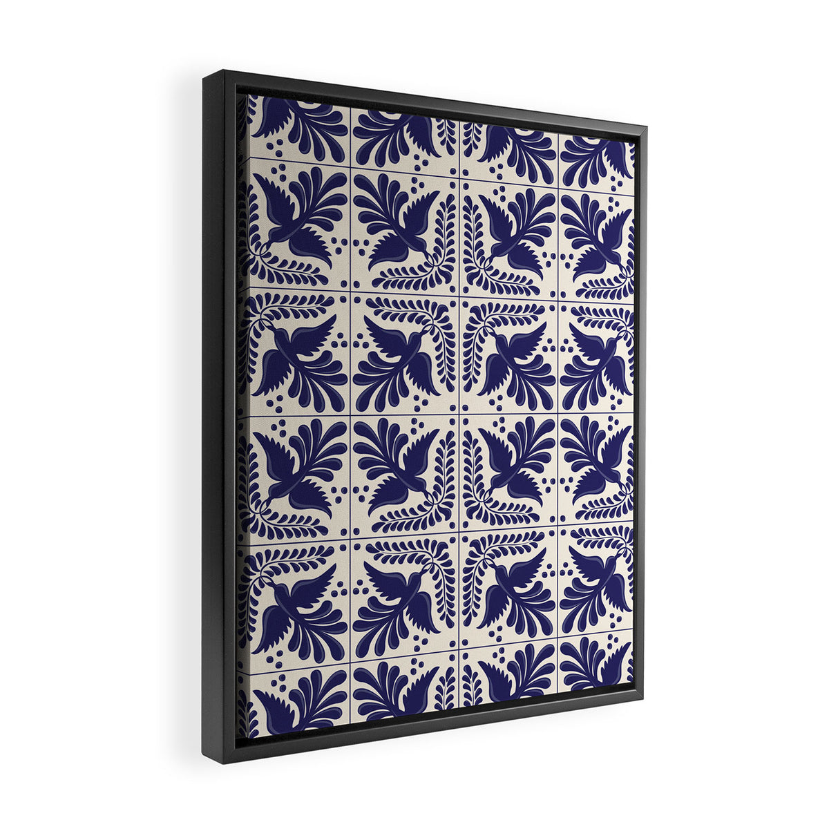 Mexican Talavera With Blue Birds Pattern by Akbaly Framed Canvas Print Gallery Image 2