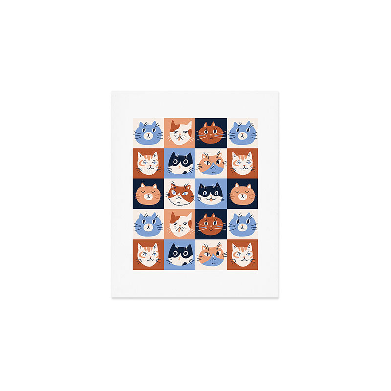 Colorful checkered cat pattern Art Print Gallery Image 1