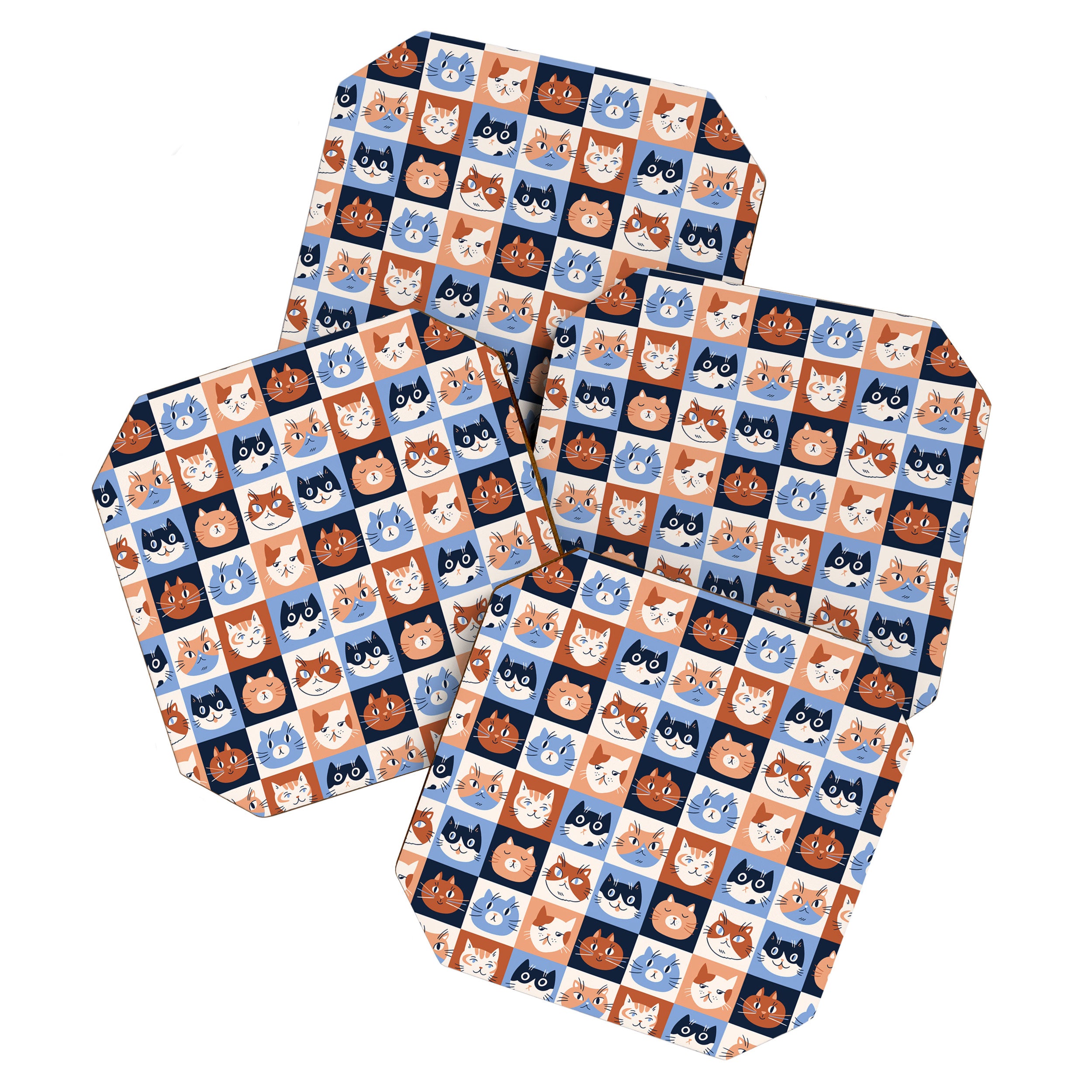Colorful checkered cat pattern Coaster Gallery Image 1