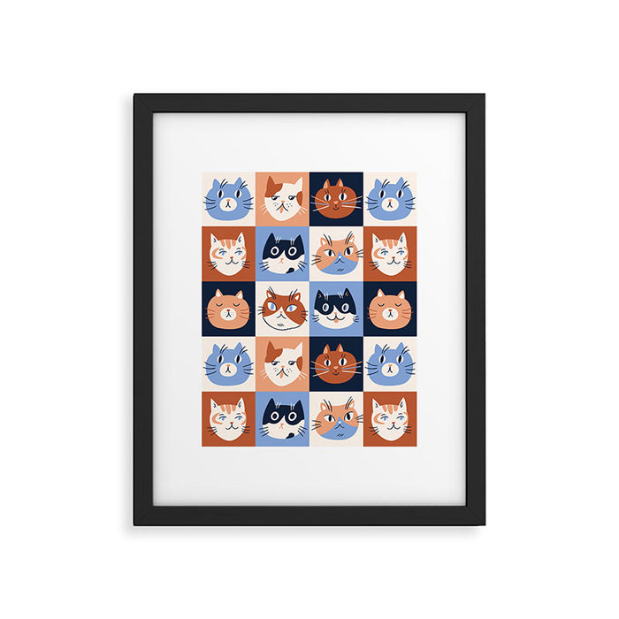 Colorful checkered cat pattern Framed Art Print Gallery Image 1