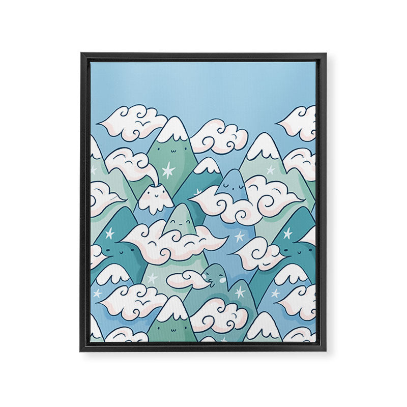 Cute mountains in clouds Framed Canvas Print Gallery Image 6