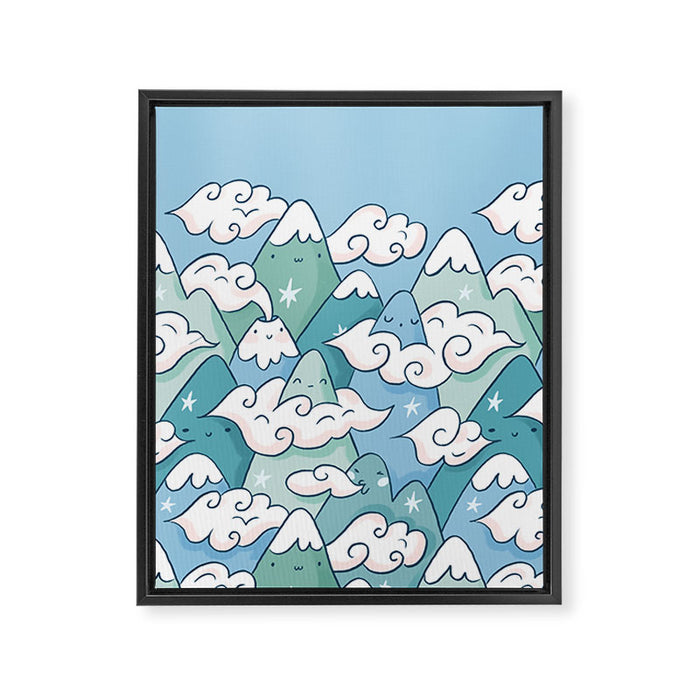 Cute mountains in clouds Framed Canvas Print Gallery Image 1
