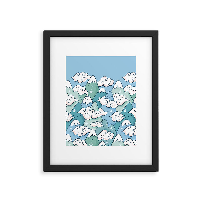Cute mountains in clouds Framed Art Print Gallery Image 5