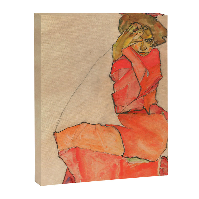 Egon Schiele "Kneeling Female in Orange-Red Dress" Canvas Print Gallery Image 1