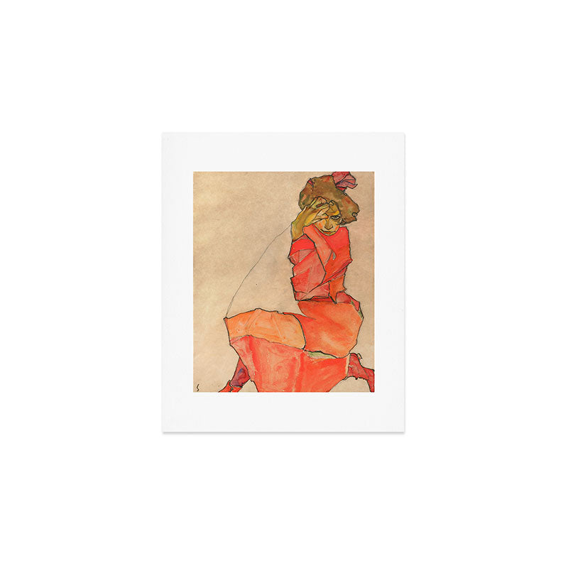 Egon Schiele "Kneeling Female in Orange-Red Dress" Art Print Gallery Image 1