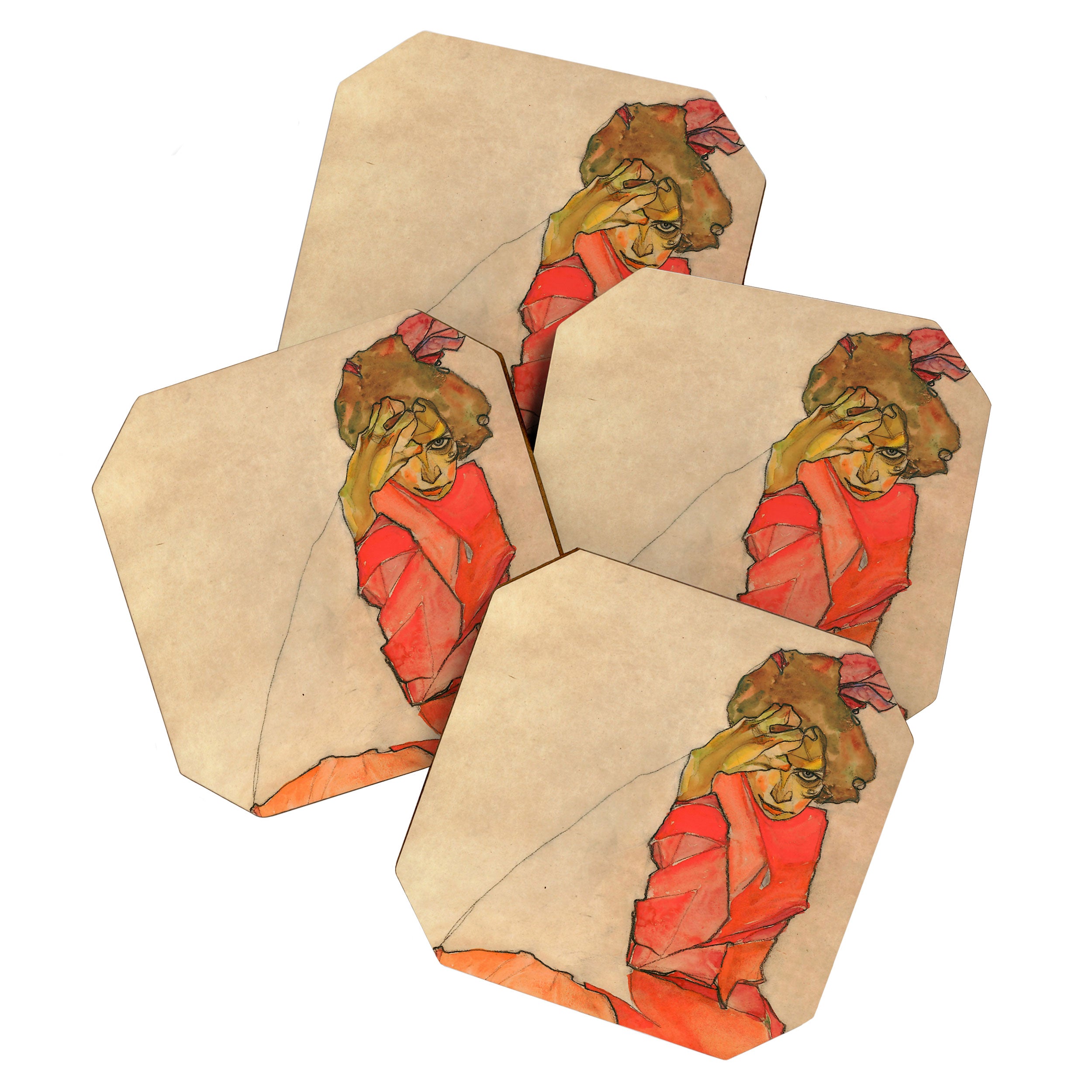 Egon Schiele "Kneeling Female in Orange-Red Dress" Coaster Gallery Image 1