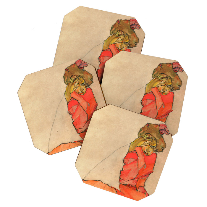 Egon Schiele "Kneeling Female in Orange-Red Dress" Coaster Gallery Image 1