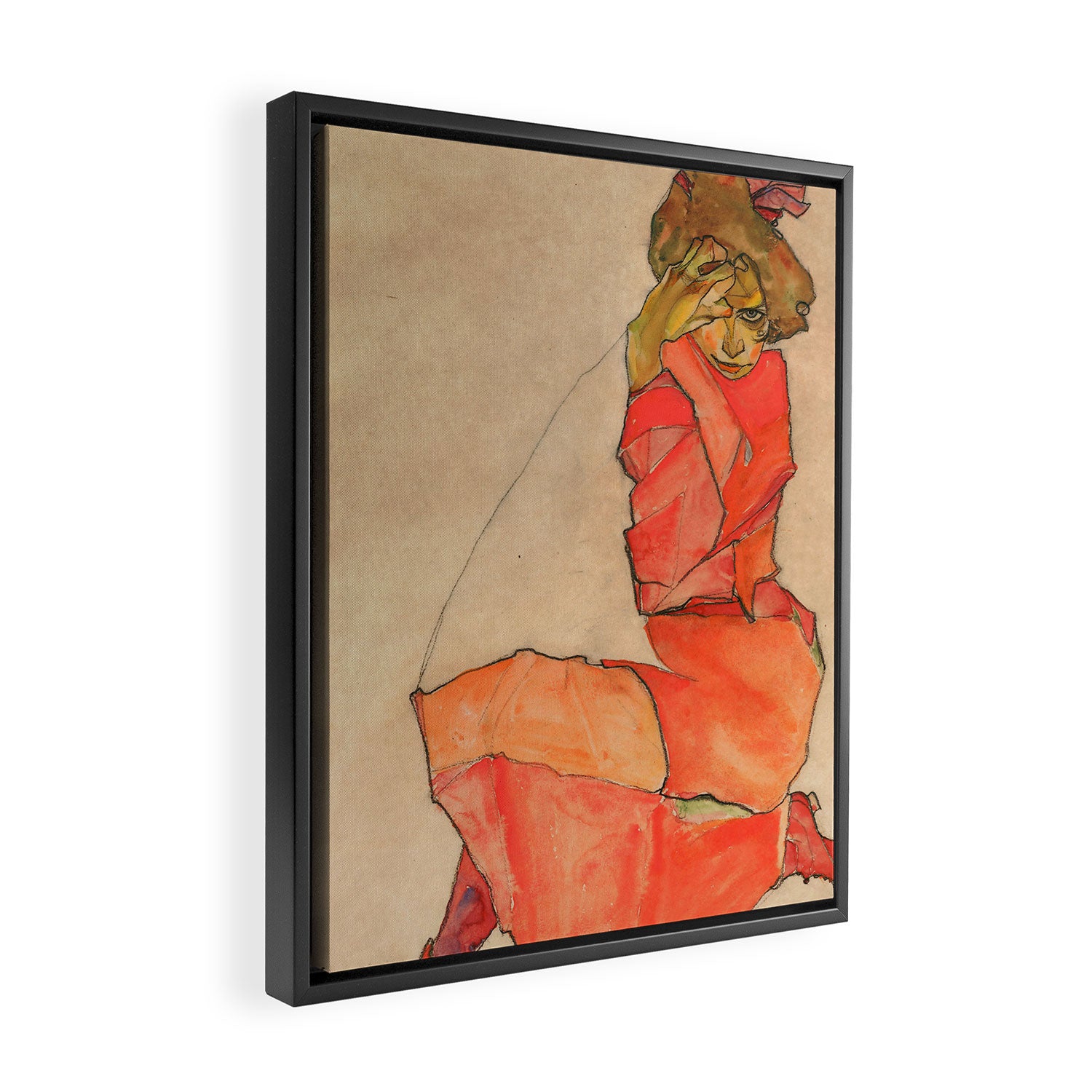 Egon Schiele "Kneeling Female in Orange-Red Dress" Framed Canvas Print Gallery Image 2