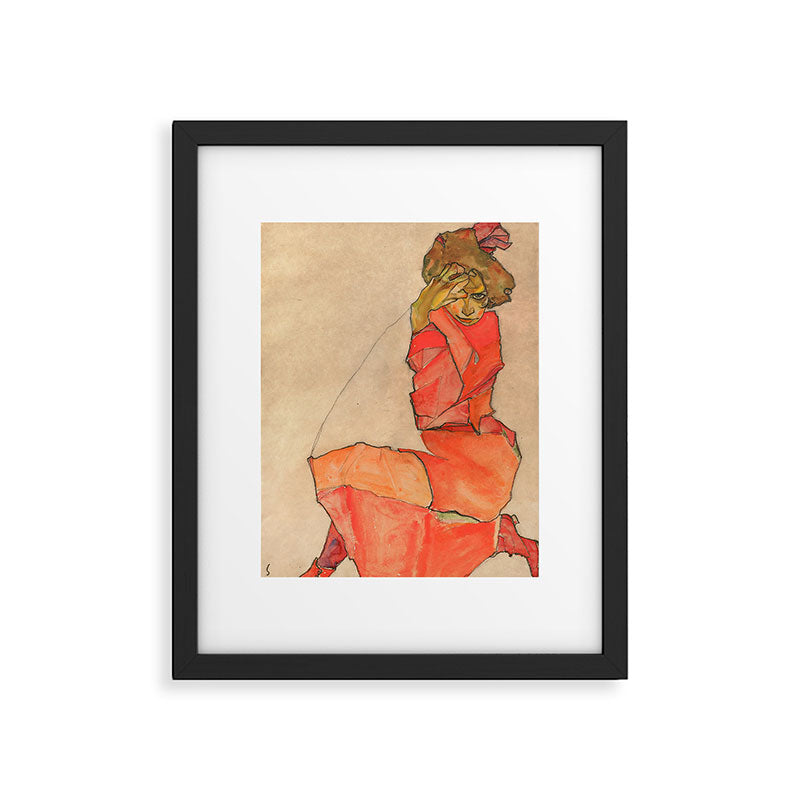Egon Schiele "Kneeling Female in Orange-Red Dress" Framed Art Print Gallery Image 4