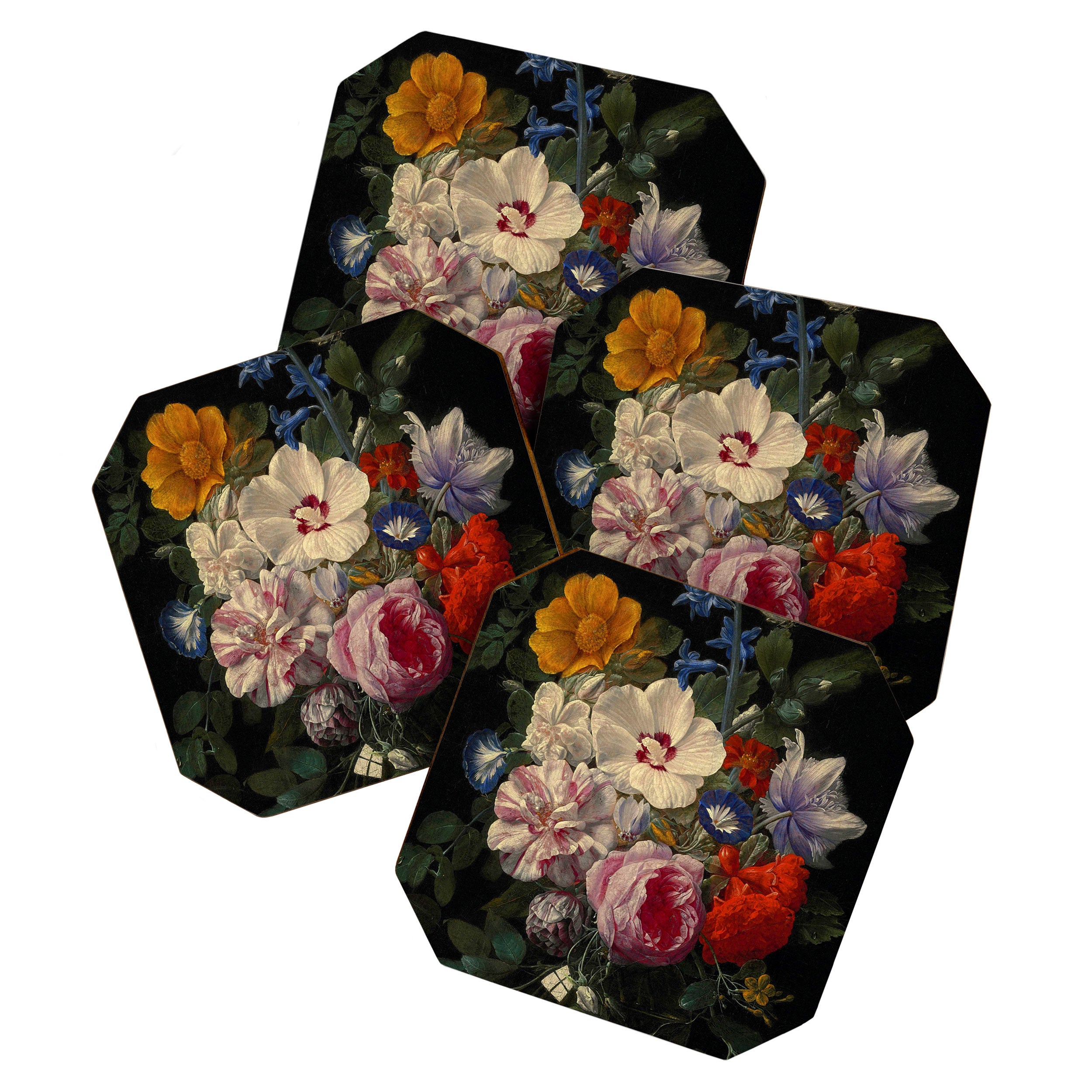 Nicolaes van Veerendael "Flowers in a glass vase with a butterfly and beetle on a stone ledge" Coaster Gallery Image 1