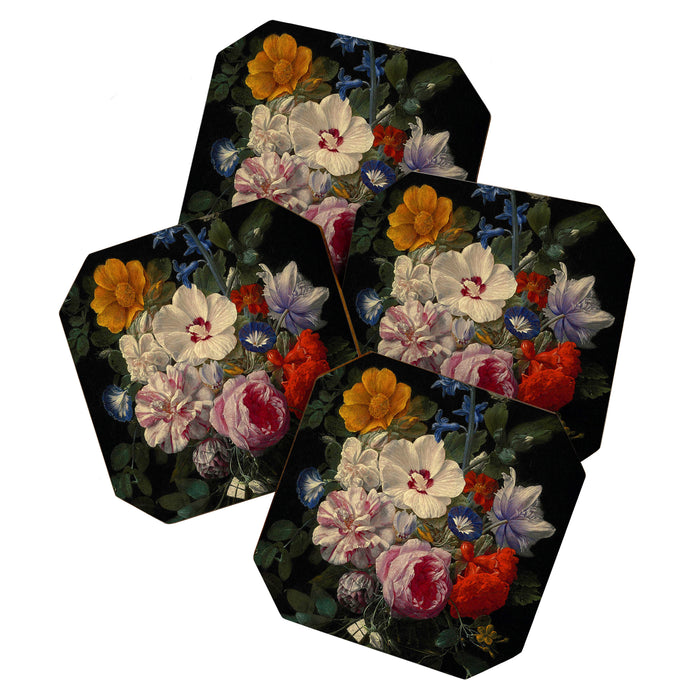 Nicolaes van Veerendael "Flowers in a glass vase with a butterfly and beetle on a stone ledge" Coaster Gallery Image 1