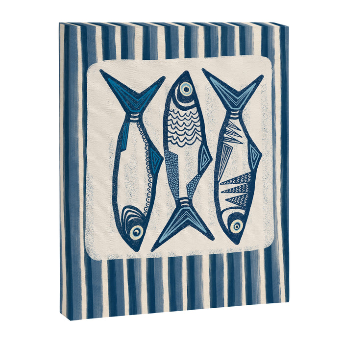 Modern Coastal Art Print - Sardines With Blue Stripes Canvas Print Gallery Image 1