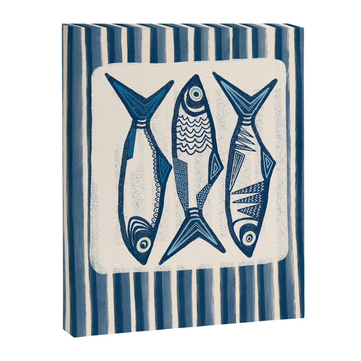 Modern Coastal Art Print - Sardines With Blue Stripes Canvas Print Gallery Image 6