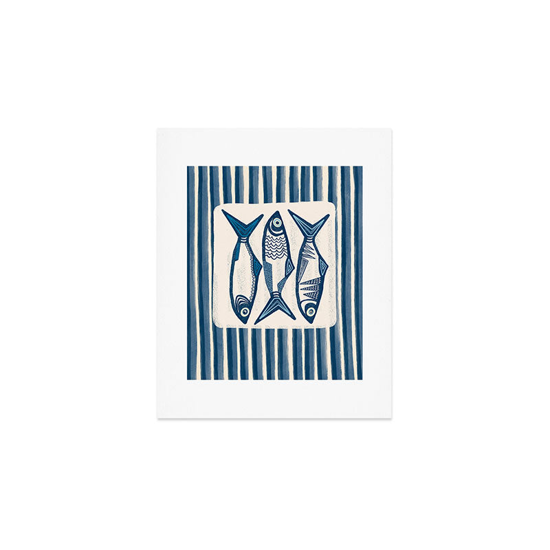 Modern Coastal Art Print - Sardines With Blue Stripes Art Print Gallery Image 1