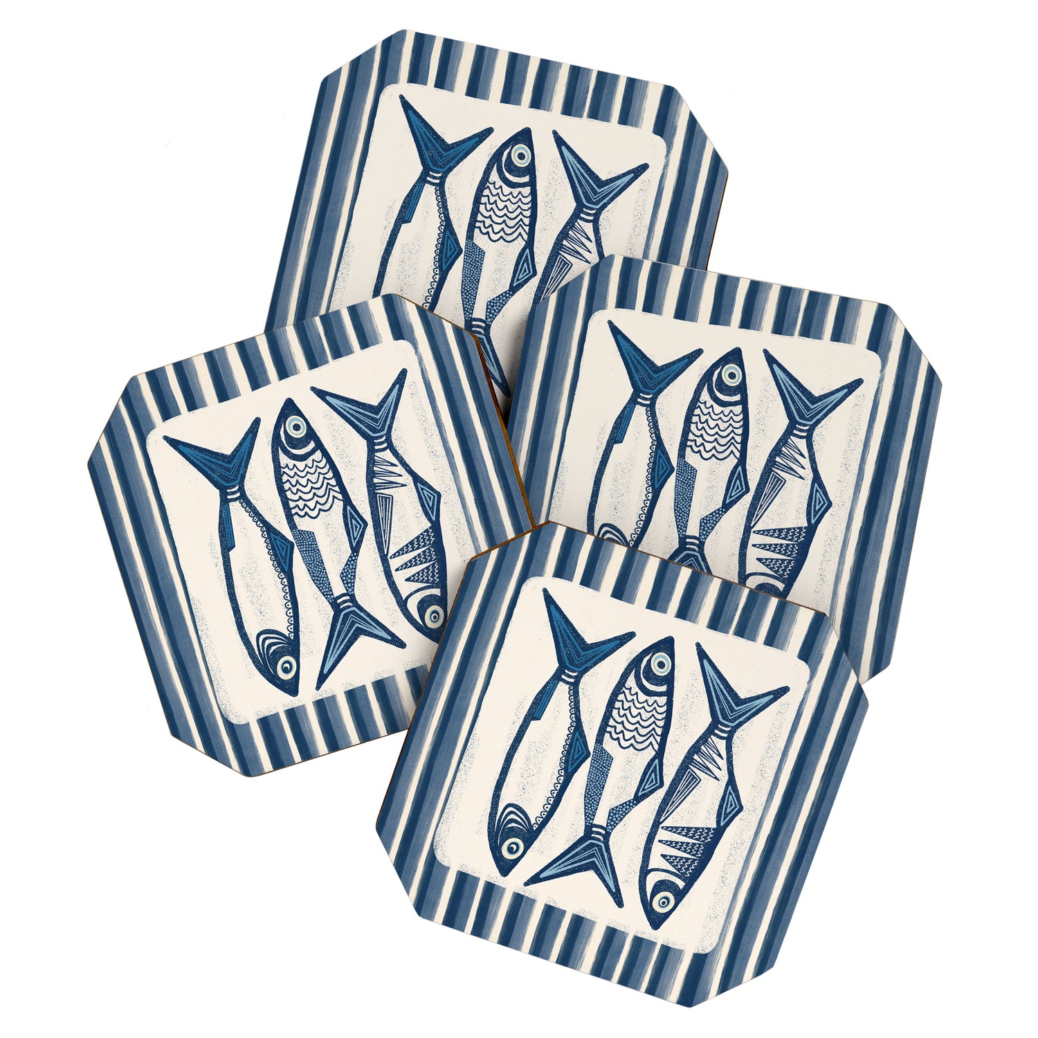 Modern Coastal Art Print - Sardines With Blue Stripes Coaster Gallery Image 1