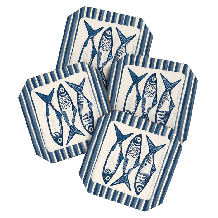 Modern Coastal Art Print - Sardines With Blue Stripes Coaster Gallery Image 1