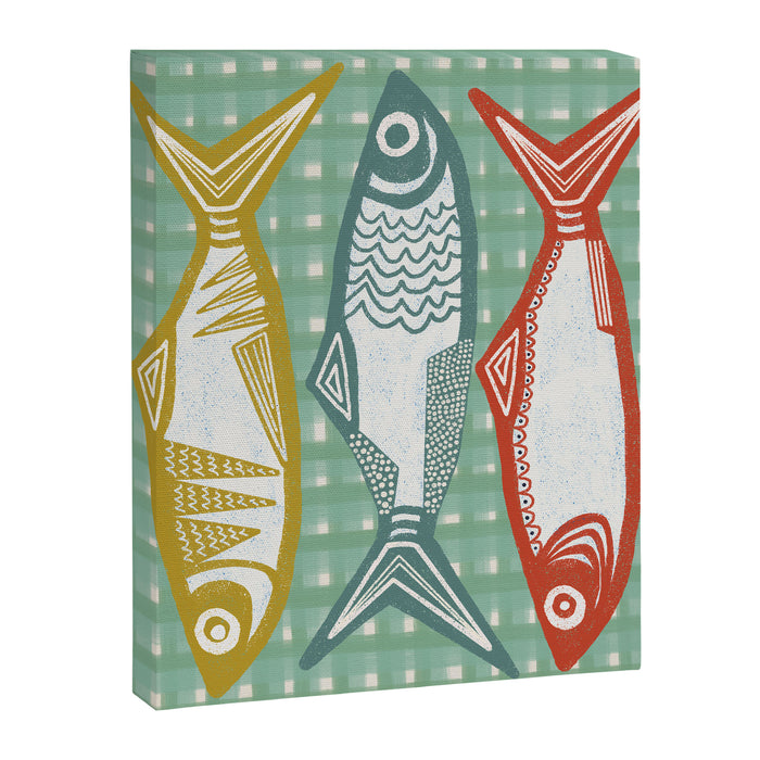 Sardines On Blue - Modern Art Print Canvas Print Gallery Image 1