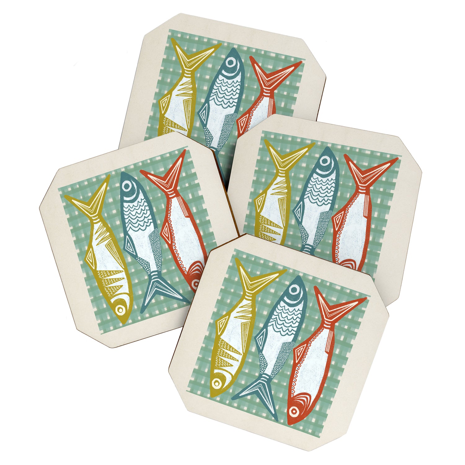 Sardines On Blue - Modern Art Print Coaster Gallery Image 1