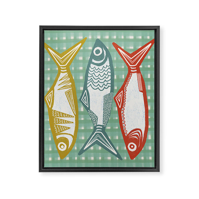 Sardines On Blue - Modern Art Print Framed Canvas Print Gallery Image 1
