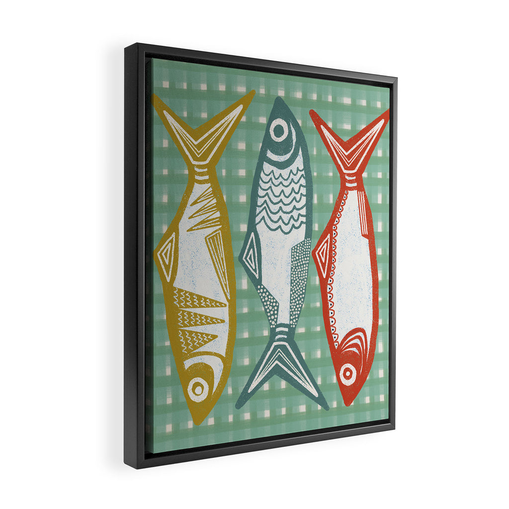 Sardines On Blue - Modern Art Print Framed Canvas Print Gallery Image 2