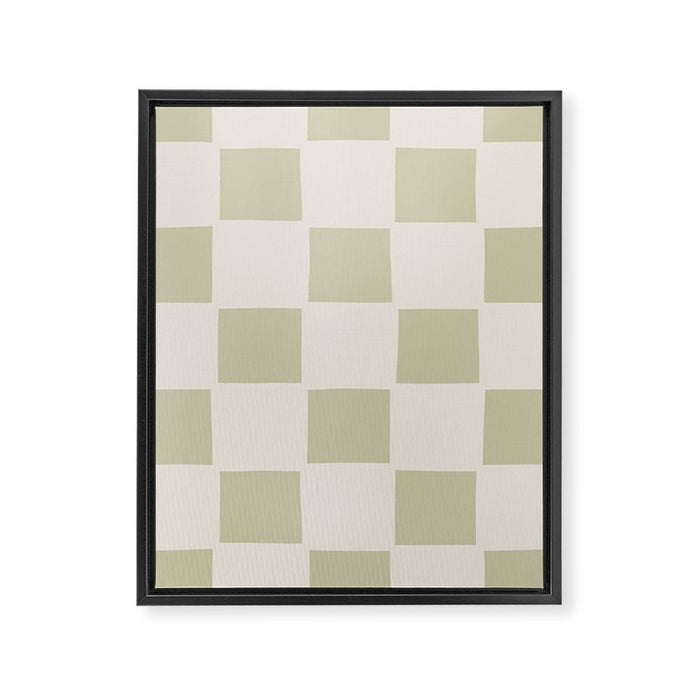 Playful check in olive green Framed Canvas Print Gallery Image 1