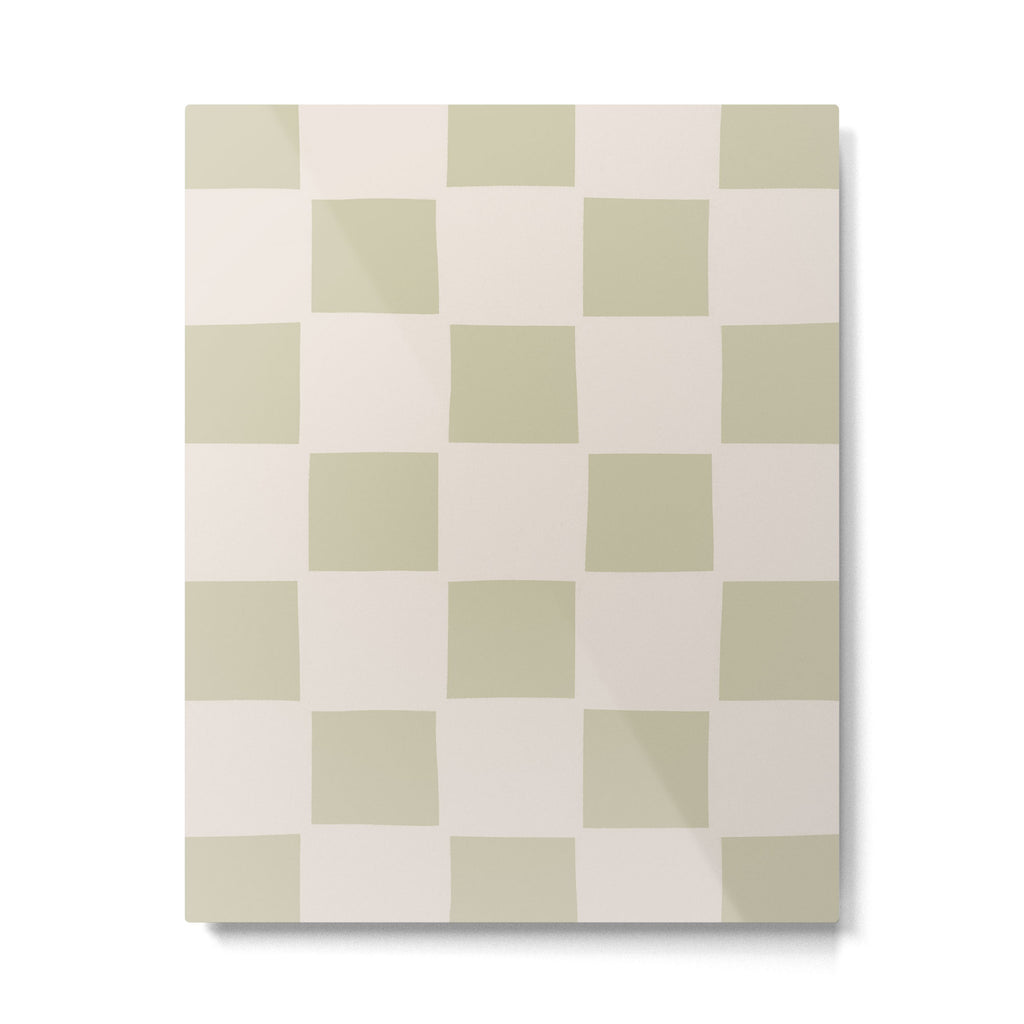 Playful check in olive green Metal Print Gallery Image 1