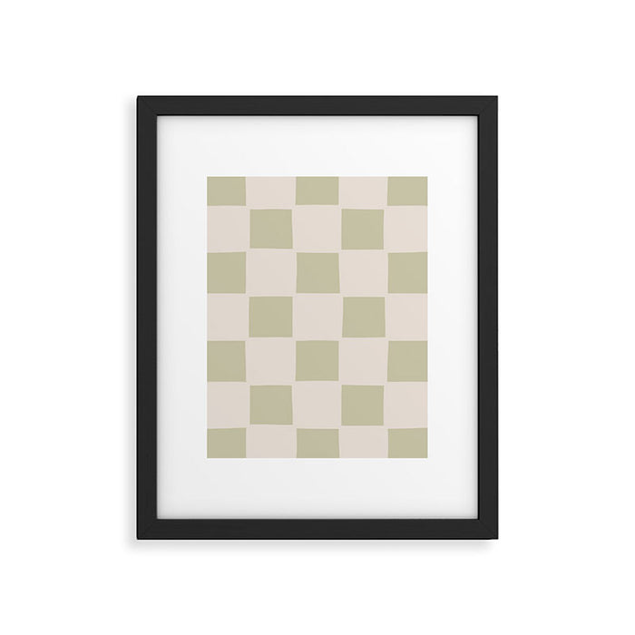 Playful check in olive green Framed Art Print Gallery Image 1