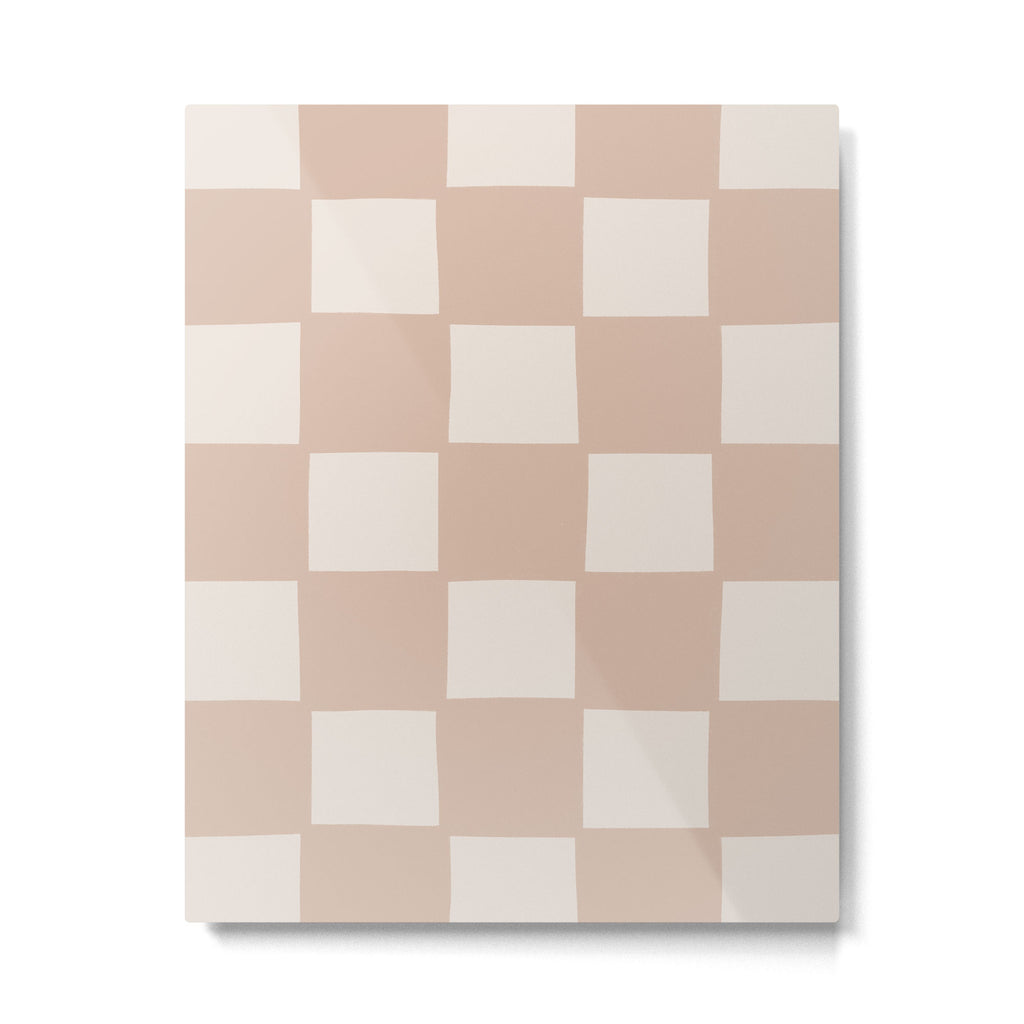 Playful check in sandy beige Metal Print Gallery Image 1