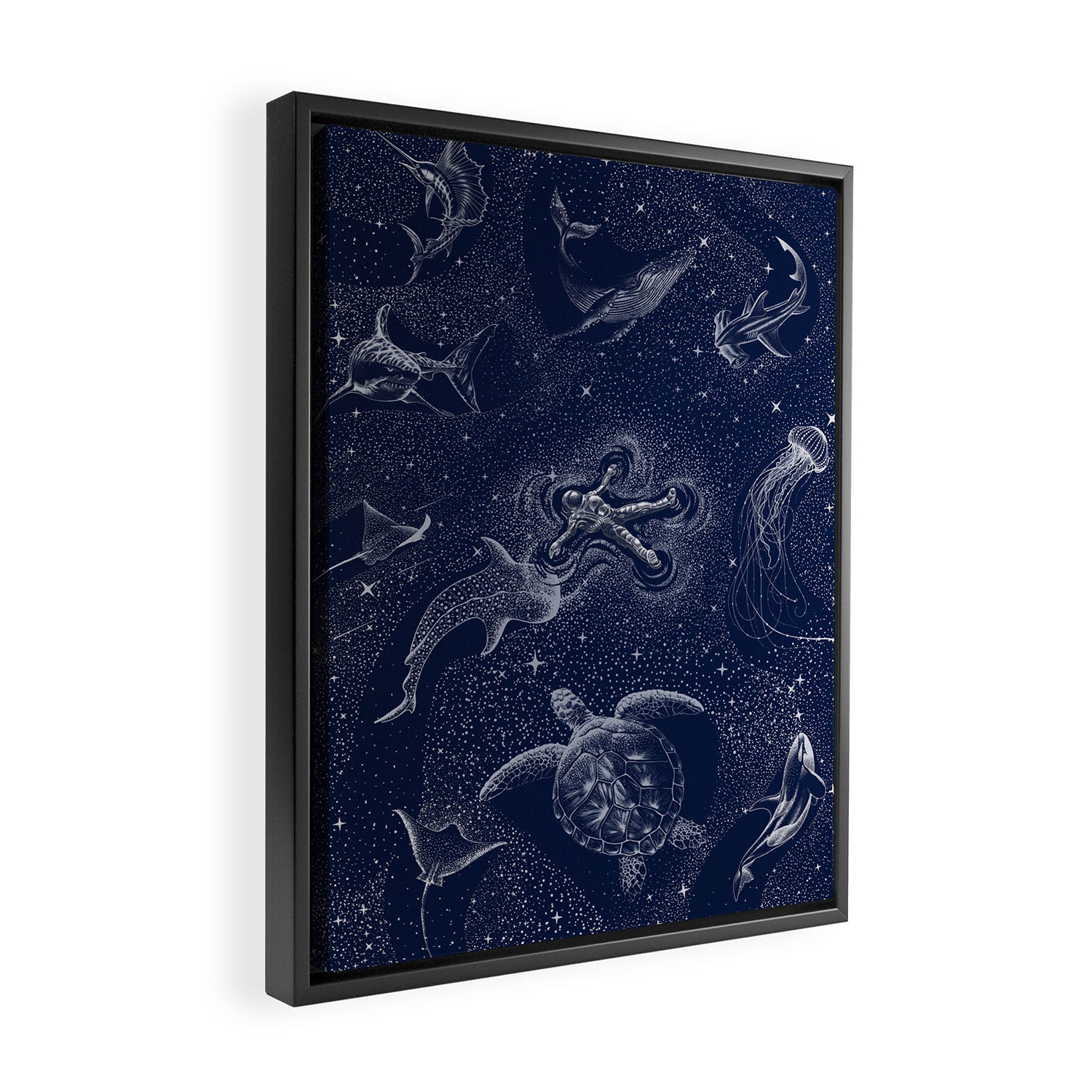 Cosmic Ocean with astronaut Framed Canvas Print Gallery Image 2