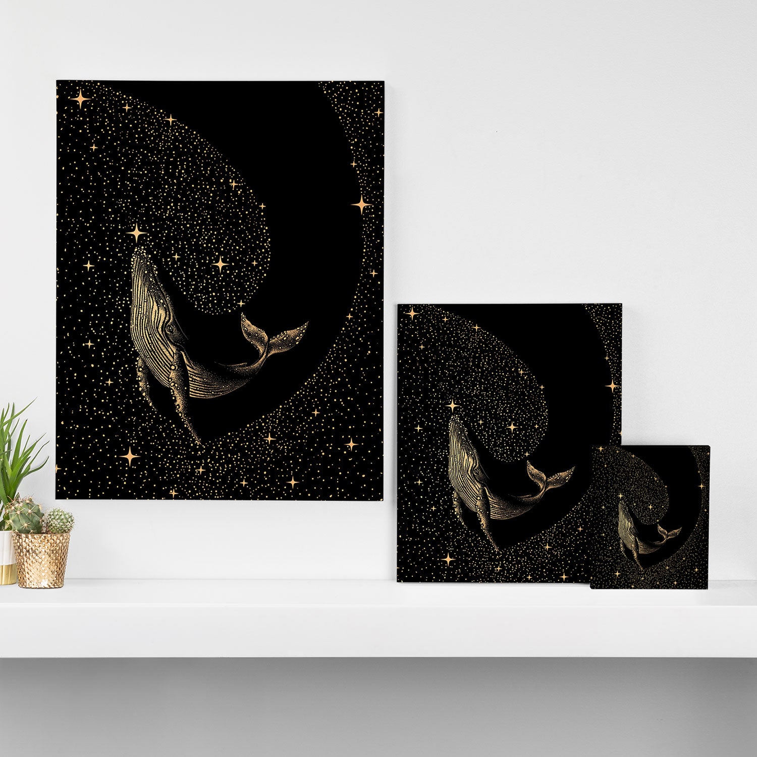 Starry Whale - Dark GOLD Version Canvas Print Gallery Image 3