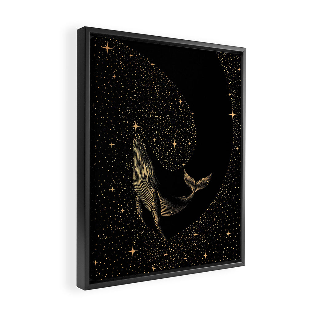 Starry Whale - Dark GOLD Version Framed Canvas Print Gallery Image 2