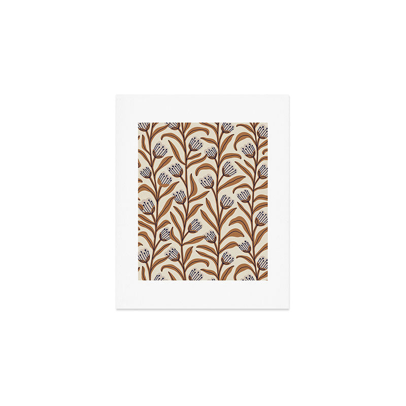 Bellflower Pattern / Brown, Ivory & Grey Art Print Gallery Image 1