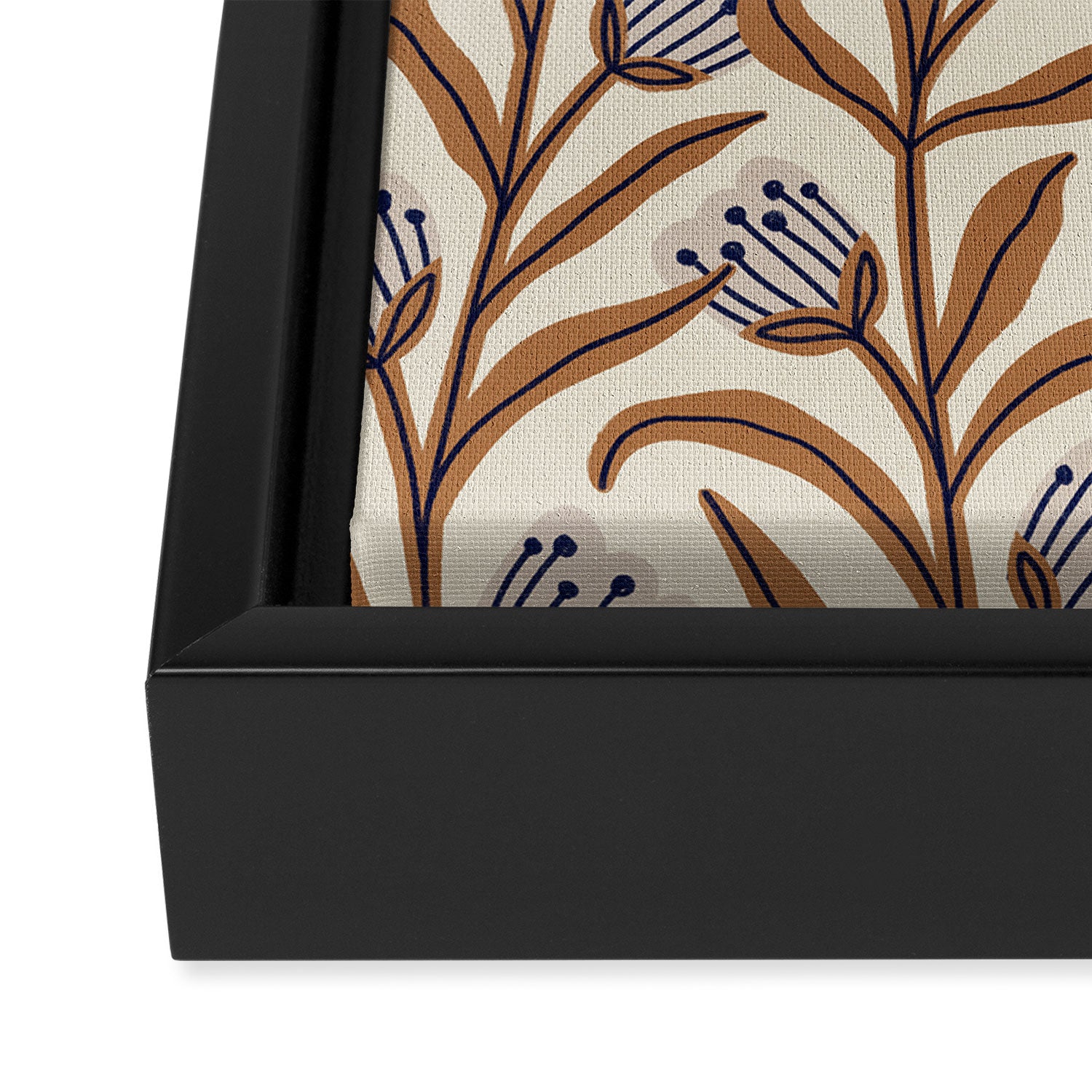 Bellflower Pattern / Brown, Ivory & Grey Framed Canvas Print Gallery Image 3