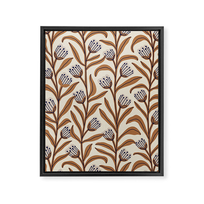 Bellflower Pattern / Brown, Ivory & Grey Framed Canvas Print Gallery Image 1