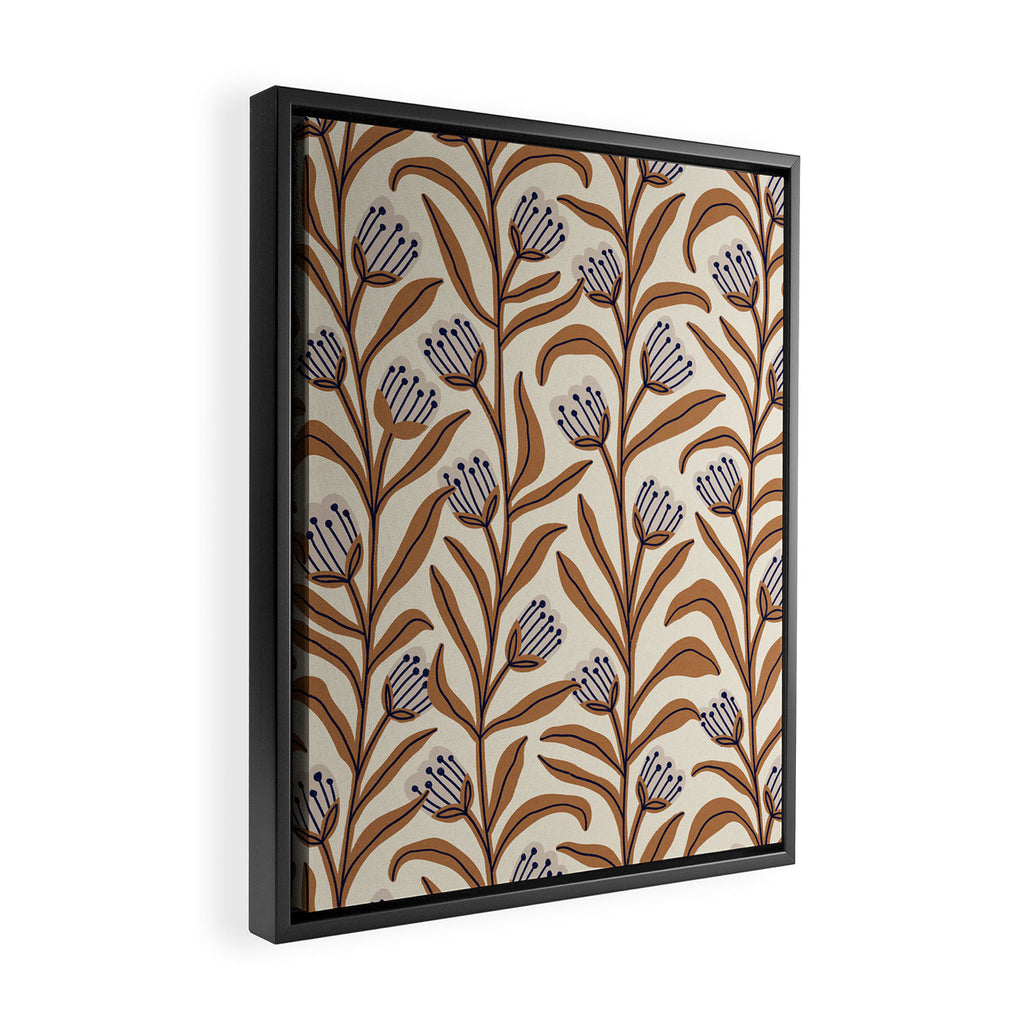 Bellflower Pattern / Brown, Ivory & Grey Framed Canvas Print Gallery Image 2