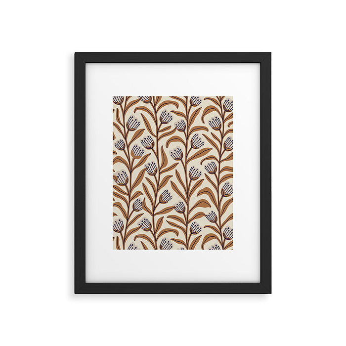 Bellflower Pattern / Brown, Ivory & Grey Framed Art Print Gallery Image 1