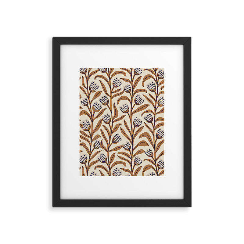 Bellflower Pattern / Brown, Ivory & Grey Framed Art Print Gallery Image 4