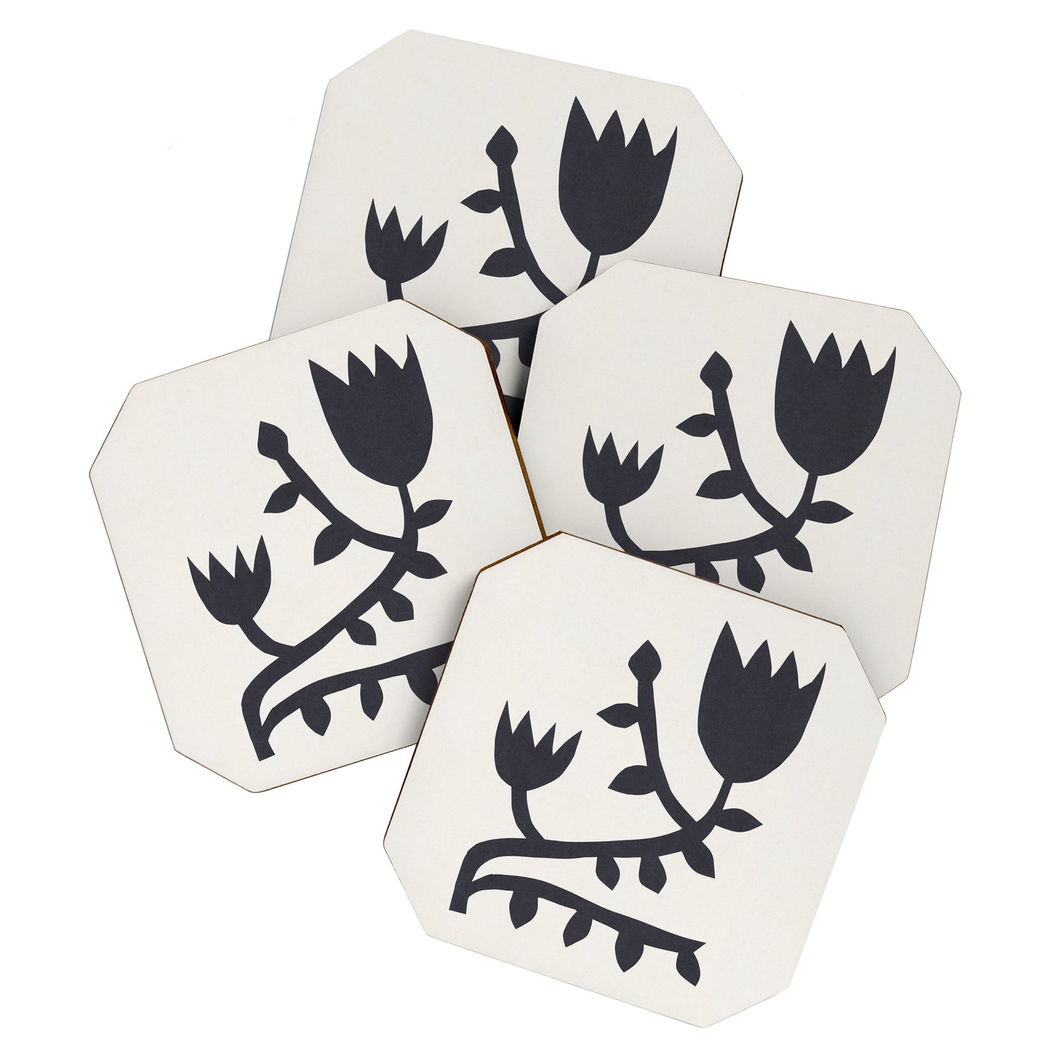 Black branch with two flowers - 5/5 Coaster Gallery Image 1