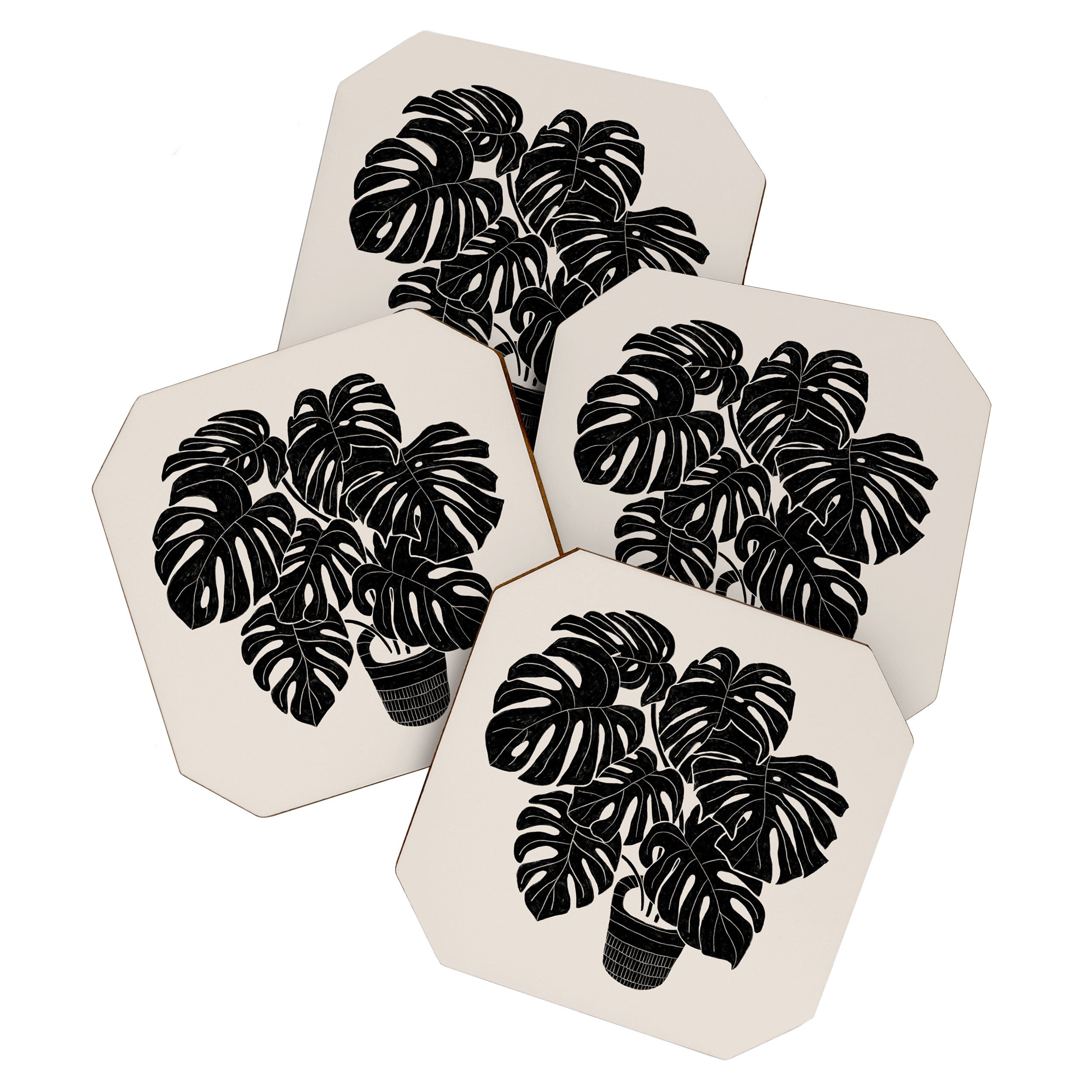 Black & White Plants / Monstera Deliciosa Coaster Gallery Image 1