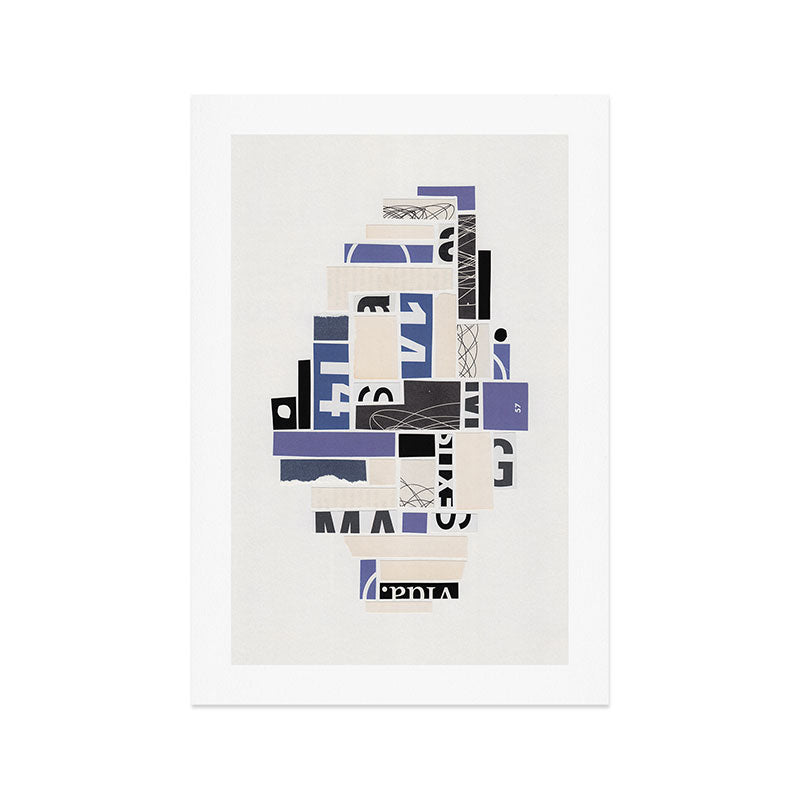 Blue, Black & White Abstract Collage Art Print Gallery Image 1