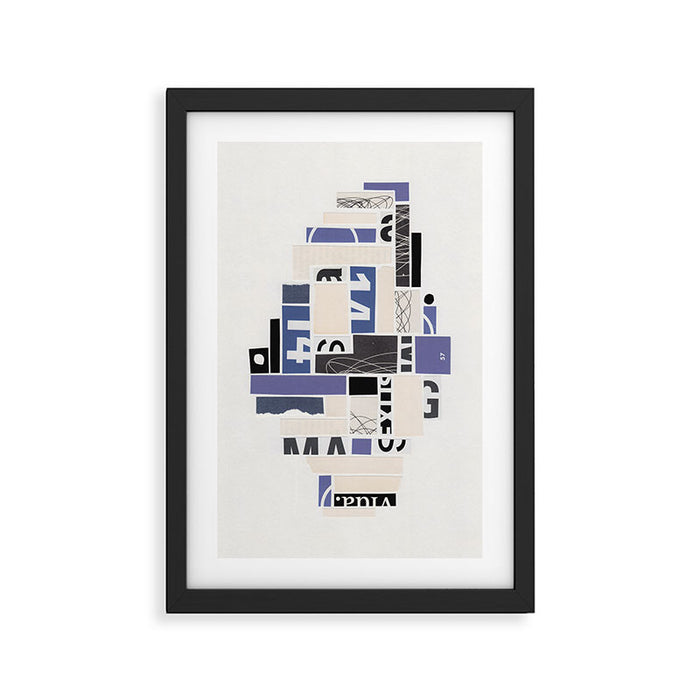 Blue, Black & White Abstract Collage Framed Art Print Gallery Image 1