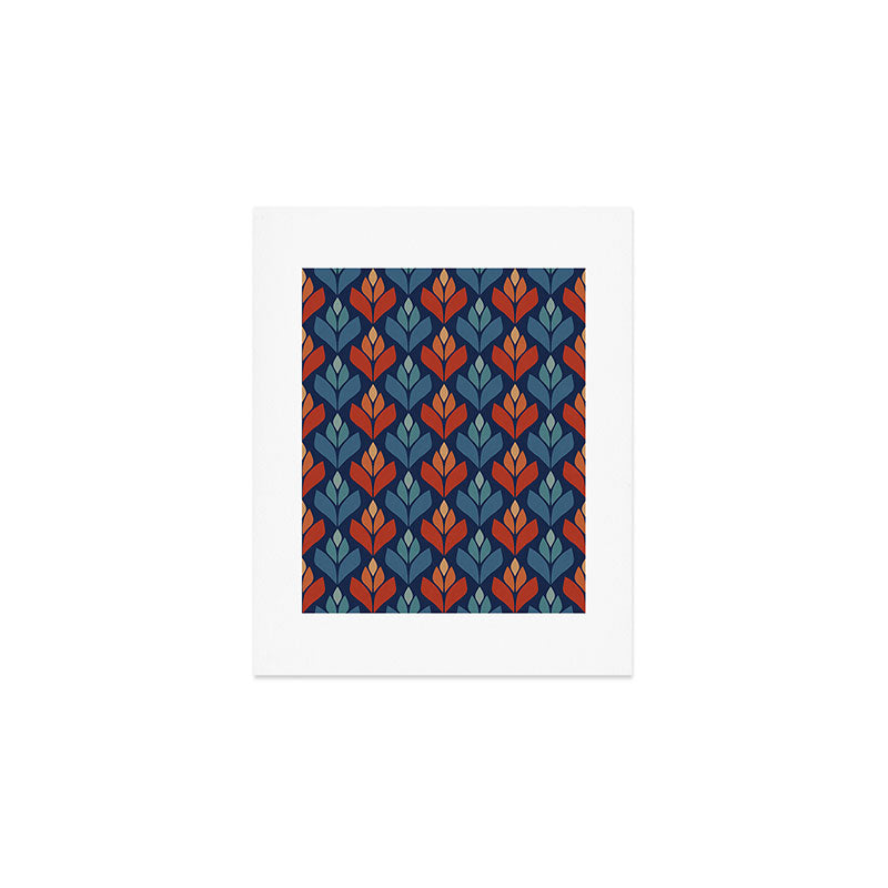 Blue & Red Retro Trefoil Pattern Art Print Gallery Image 1