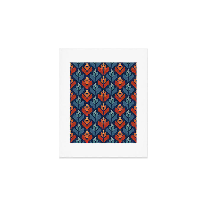 Blue & Red Retro Trefoil Pattern Art Print Gallery Image 1