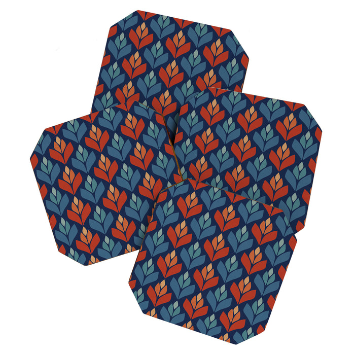 Blue & Red Retro Trefoil Pattern Coaster Gallery Image 1