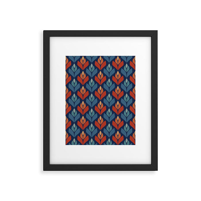 Blue & Red Retro Trefoil Pattern Framed Art Print Gallery Image 1