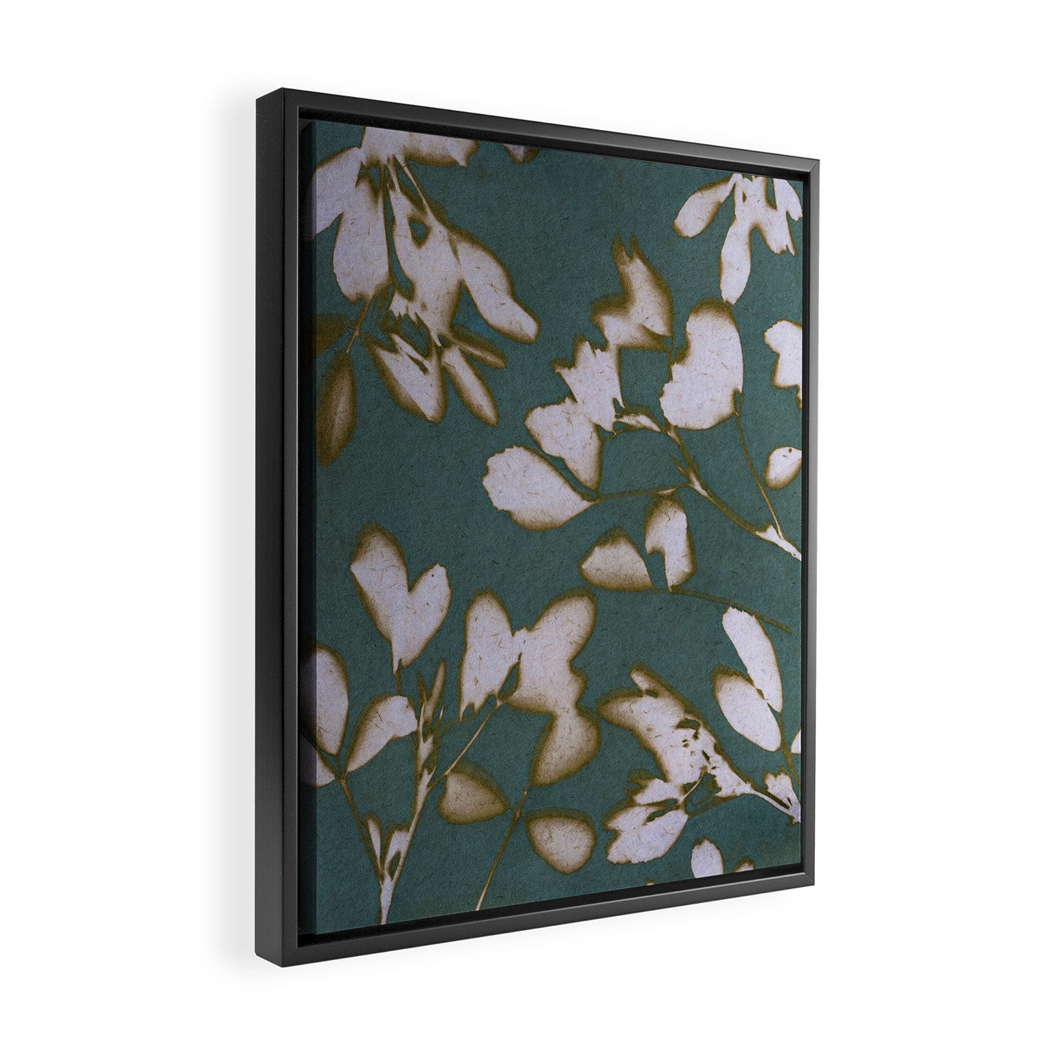 Botanical Whispers / Cyan & Green Framed Canvas Print Gallery Image 2