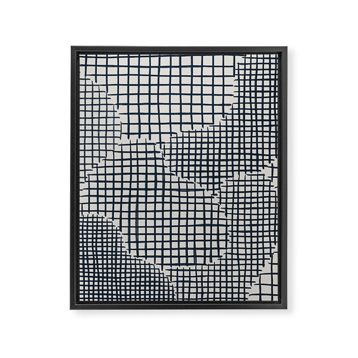 Dark Blue Grid Pattern Framed Canvas Print Gallery Image 1