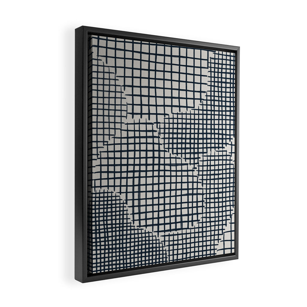 Dark Blue Grid Pattern Framed Canvas Print Gallery Image 2