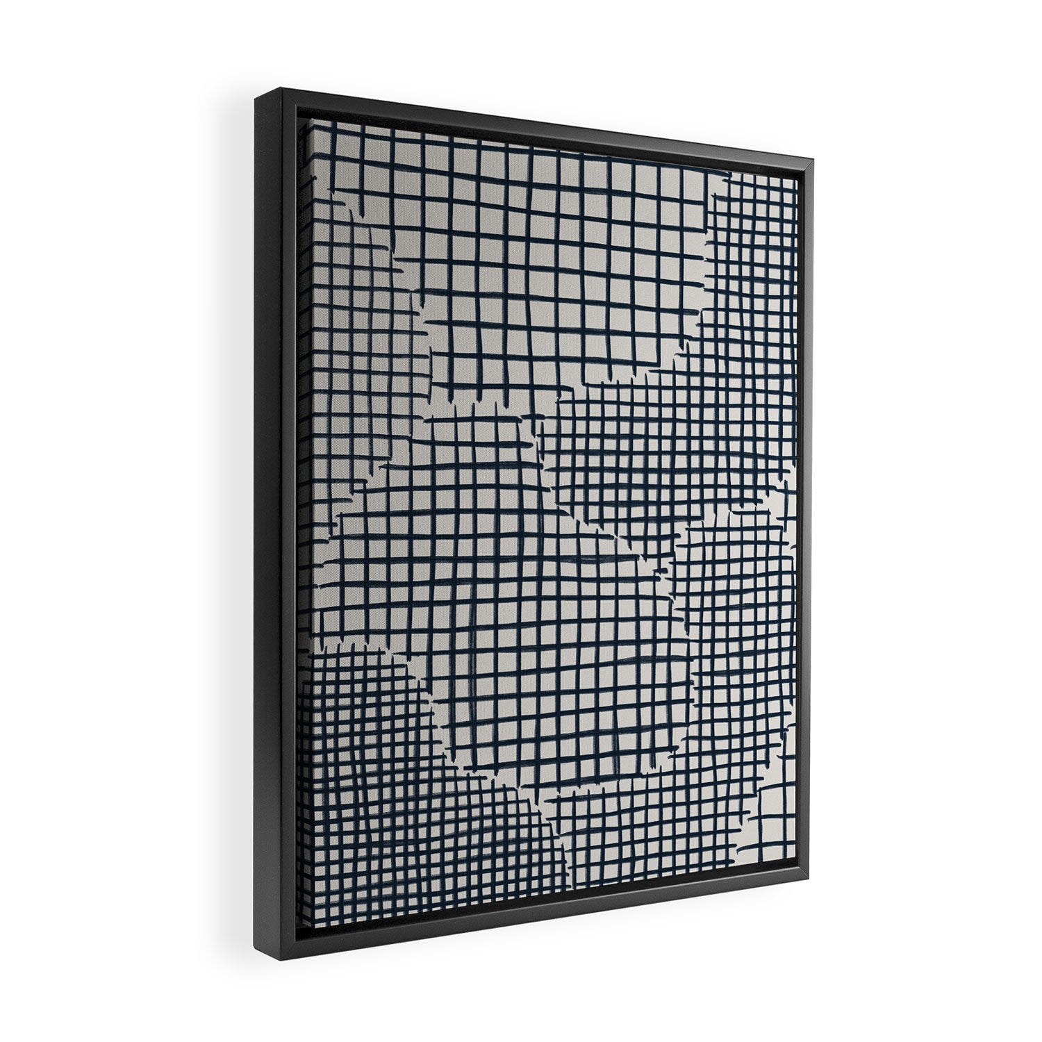 Dark Blue Grid Pattern Framed Canvas Print Gallery Image 2