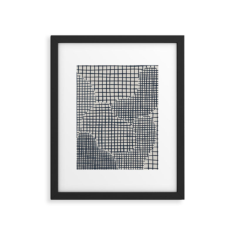 Dark Blue Grid Pattern Framed Art Print Gallery Image 6